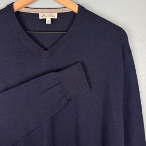 Peter Millar Mens XL Navy Blue V-Neck Knit Sweater Jumper Merino Wool Silk Blend